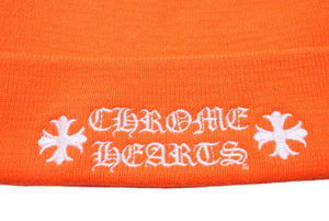 極美品 CHROME HEARTS クロムハーツ WATCH CAP ビーニー ニットキャップ CHプラス オレンジ アクリル ONE SIZE 刺繍 中古 4c070152