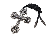 画像をギャラリービューアに読み込む, CHROME HEARTS クロムハーツ ラージフィリグリークロス Wレザーブレイド ネックレス 重量約183.1g 全長約89cm シルバー925 美品 中古 4c070167