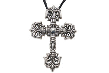 画像をギャラリービューアに読み込む, CHROME HEARTS クロムハーツ ラージフィリグリークロス Wレザーブレイド ネックレス 重量約183.1g 全長約89cm シルバー925 美品 中古 4c070167
