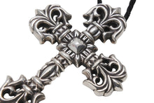 画像をギャラリービューアに読み込む, CHROME HEARTS クロムハーツ ラージフィリグリークロス Wレザーブレイド ネックレス 重量約183.1g 全長約89cm シルバー925 美品 中古 4c070167