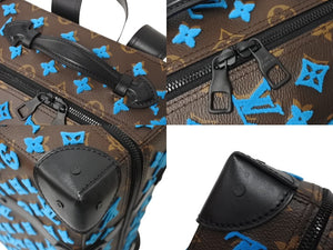 極美品 LOUIS VUITTON ルイヴィトン ソフトトランク バックパックPM モノグラムタフタージュ M45077 ブラウン ブルー 中古 4c070172