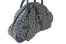 Load image into Gallery viewer, Christian Dior クリスチャンディオール ダブルサドルバッグ トロッター キャンバス レザー ネイビー ゴールド金具 美品 中古 4c070190