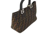 画像をギャラリービューアに読み込む, FENDI フェンディ ハンドバッグ ズッカ柄 26693 イタリア製 キャンバス レザー ブラウン シルバー金具 美品 中古 4c070200