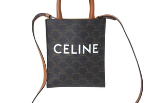 CELINE セリーヌ トリオンフ ミニバーティカルカバ 2WAYショルダーバッグ ブラウン イタリア製 PVC レザー 美品 中古 4c070204