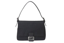 画像をギャラリービューアに読み込む, FENDI フェンディ ズッキーノ マンマバケット ハンドバッグ ワンショルダー キャンバス レザー ブラック ズッカ 8BR001 美品 中古 4c070209