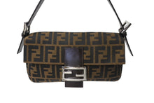 Load image into Gallery viewer, FENDI フェンディ マンマバケット ワンショルダーバッグ ズッカ柄 コットンキャンバス レザー シルバー金具 ブラウン 美品 中古 4c070210