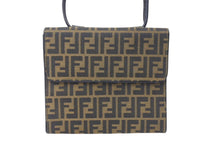 画像をギャラリービューアに読み込む, FENDI フェンディ ズッカ ショルダーバッグ イタリア製 キャンバス エピレザー ベージュ ブラック ゴールド金具 美品 中古 4c070212