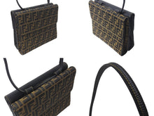 画像をギャラリービューアに読み込む, FENDI フェンディ ズッカ ショルダーバッグ イタリア製 キャンバス エピレザー ベージュ ブラック ゴールド金具 美品 中古 4c070212