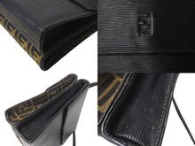 画像をギャラリービューアに読み込む, FENDI フェンディ ズッカ ショルダーバッグ イタリア製 キャンバス エピレザー ベージュ ブラック ゴールド金具 美品 中古 4c070212