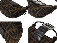 画像をギャラリービューアに読み込む, 極美品 FENDI フェンディ ズッカ ミニポーチ ワンショルダーバッグ型 イタリア製 キャンバス レザー ブラウン シルバー金具 中古 4c070233