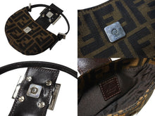 画像をギャラリービューアに読み込む, 極美品 FENDI フェンディ ズッカ ミニポーチ ワンショルダーバッグ型 イタリア製 キャンバス レザー ブラウン シルバー金具 中古 4c070233