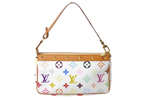 LOUIS VUITTON ルイヴィトン モノグラム マルチカラー ポシェット アクセソワール アクセサリーポーチ M92649 村上隆 ホワイト 美品 中古 4c070239