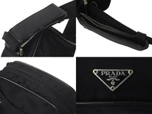 Load image into Gallery viewer, PRADA プラダ ショルダーバッグ トライアングルロゴ V405 イタリア製 ナイロン レザー ブラック シルバー金具 美品 中古 4c070242