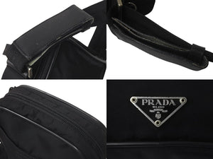 PRADA プラダ ショルダーバッグ トライアングルロゴ V405 イタリア製 ナイロン レザー ブラック シルバー金具 美品 中古 4c070242