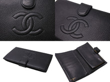 画像をギャラリービューアに読み込む, CHANEL シャネル ココマーク 二つ折り長財布 がま口 フランス製 キャビアスキン ブラック ゴールド金具 美品 中古 4c070251