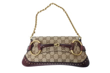 Load image into Gallery viewer, 極美品 GUCCI グッチ ワンショルダー チェーンハンド ホースビット 119186 2684 キャンバス レザー ベージュ ワインレッド 中古 4c070253