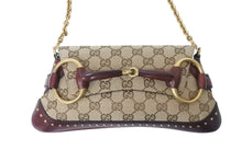Load image into Gallery viewer, 極美品 GUCCI グッチ ワンショルダー チェーンハンド ホースビット 119186 2684 キャンバス レザー ベージュ ワインレッド 中古 4c070253