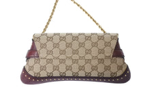 Load image into Gallery viewer, 極美品 GUCCI グッチ ワンショルダー チェーンハンド ホースビット 119186 2684 キャンバス レザー ベージュ ワインレッド 中古 4c070253