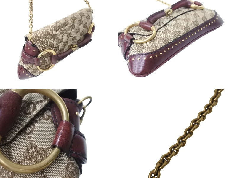 極美品 GUCCI グッチ ワンショルダー チェーンハンド ホースビット 119186 2684 キャンバス レザー ベージュ ワインレッド 中古  4c070253 – Casanova Vintage