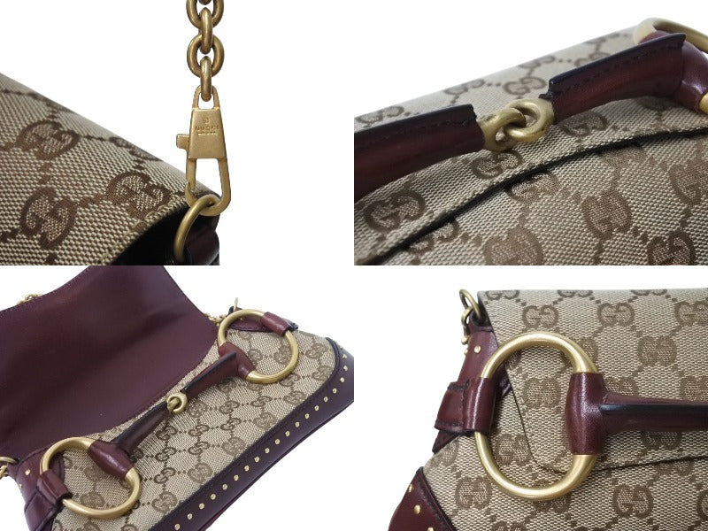 極美品 GUCCI グッチ ワンショルダー チェーンハンド ホースビット 119186 2684 キャンバス レザー ベージュ ワインレッド 中古  4c070253 – Casanova Vintage