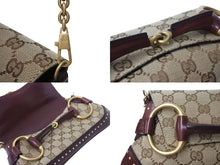 Load image into Gallery viewer, 極美品 GUCCI グッチ ワンショルダー チェーンハンド ホースビット 119186 2684 キャンバス レザー ベージュ ワインレッド 中古 4c070253