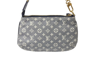 LOUISVUITTON ルイヴィトン LV ミニラン ミニアクセポーチ M95754 キャンバス レザー グレー ネイビー ゴールド金具 美品 中古 4c070256