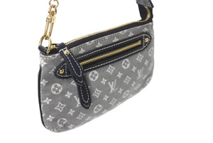 LOUISVUITTON ルイヴィトン LV ミニラン ミニアクセポーチ M95754 キャンバス レザー グレー ネイビー ゴールド金具 美品 中古 4c070256