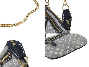 LOUISVUITTON ルイヴィトン LV ミニラン ミニアクセポーチ M95754 キャンバス レザー グレー ネイビー ゴールド金具 美品 中古 4c070256