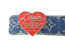 Load image into Gallery viewer, LOUIS VUITTON ルイヴィトン サンチュール LVハート NIGO ベルト M0465 デニム スペイン製 ブルー レッド サイズ85/34 美品 中古 4c070267