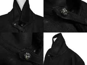 CHROME HEARTS クロムハーツ RNCH SHRLNG VJ ムートンコート サイズM ラムレザー クロスボールボタン シルバー925 美品 中古 4c070272