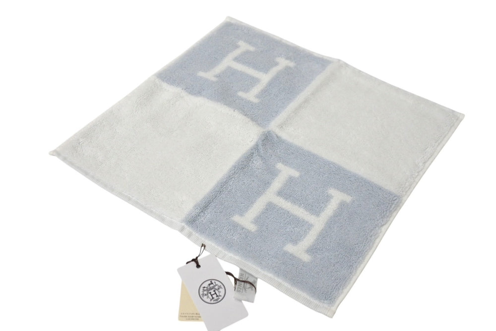 New Unused HERMES Avalon Hand Towel Made in France Cotton Blue White Used 4c070280