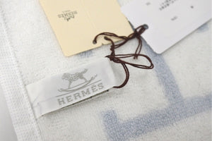 New Unused HERMES Avalon Hand Towel Made in France Cotton Blue White Used 4c070280