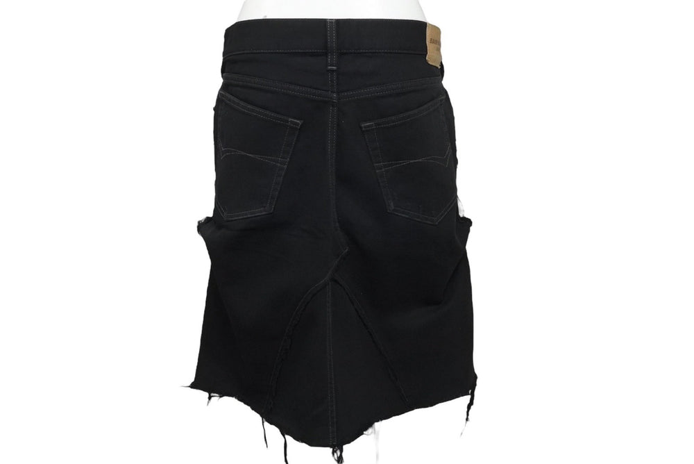 BALENCIAGA バレンシアガ デニムスカート 719270 サイズ36 ダメージ加工 ドッキング ブラック コットン 美品 中古 4c070299