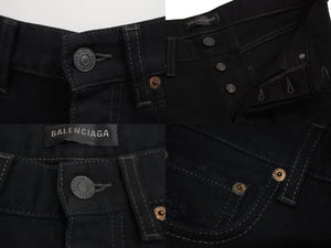 BALENCIAGA バレンシアガ デニムスカート 719270 サイズ36 ダメージ加工 ドッキング ブラック コットン 美品 中古 4c070299