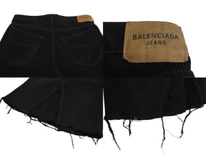 BALENCIAGA バレンシアガ デニムスカート 719270 サイズ36 ダメージ加工 ドッキング ブラック コットン 美品 中古 4c070299