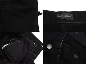 BALENCIAGA バレンシアガ デニムスカート 719270 サイズ36 ダメージ加工 ドッキング ブラック コットン 美品 中古 4c070299