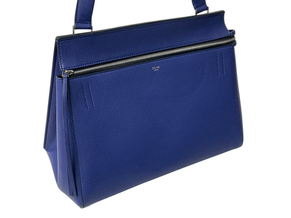 CELINE Edge Medium Handbag Shoulder Tote Bag Leather Blue Silver Hardware Good Condition Used 4c070320