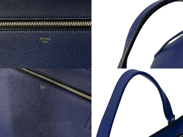 CELINE Edge Medium Handbag Shoulder Tote Bag Leather Blue Silver Hardware Good Condition Used 4c070320