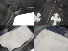 画像をギャラリービューアに読み込む, CHROME HEARTS クロムハーツ LEVI'S リーバイス クロスパッチ ウォッシュドデニムパンツ ブラック系 サイズ26 美品 中古 4c070348