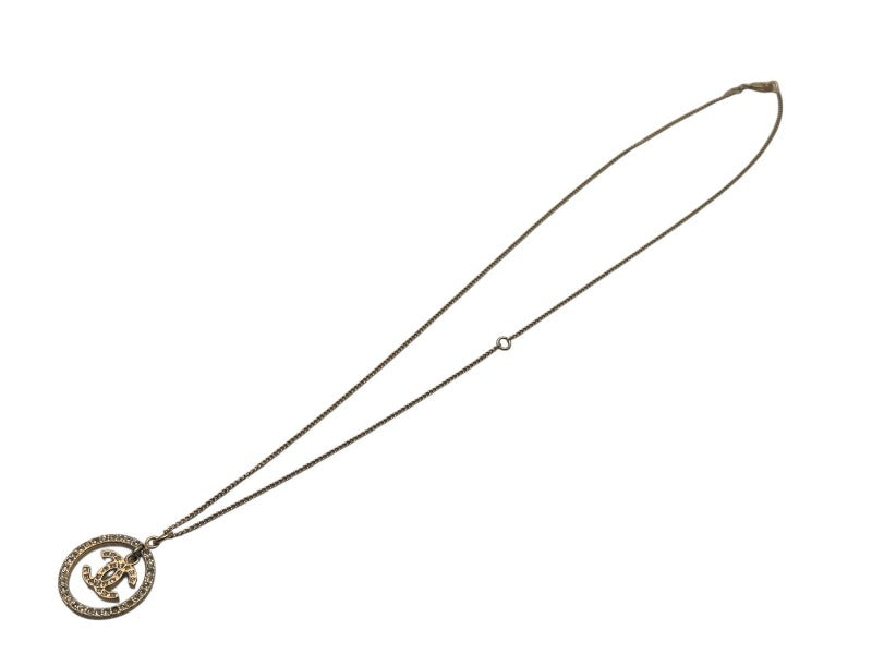 CHANEL Necklace Coco Mark Circle Swing Accessories GP Rhinestone Gold Good Condition Used 4c070365