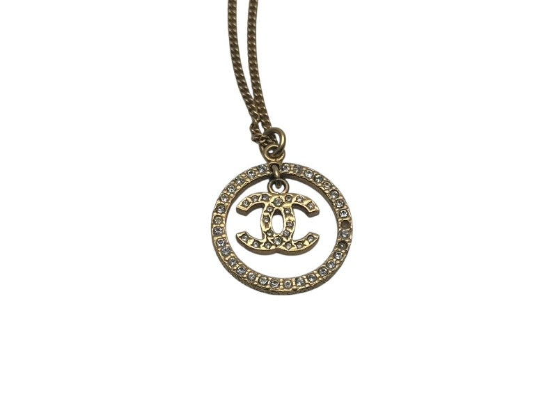 CHANEL Necklace Coco Mark Circle Swing Accessories GP Rhinestone Gold Good Condition Used 4c070365