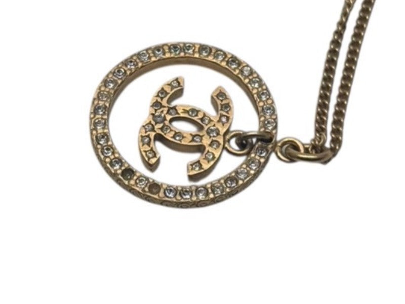 CHANEL Necklace Coco Mark Circle Swing Accessories GP Rhinestone Gold Good Condition Used 4c070365
