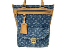 Load image into Gallery viewer, LOUIS VUITTON ルイヴィトン モノグラムデニム フラット ショッパー トートバッグ M95018 ブルー ロゴ 鞄 ゴールド金具 美品 中古 4c070417