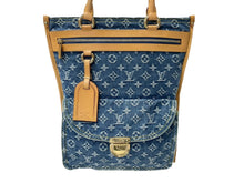 画像をギャラリービューアに読み込む, LOUIS VUITTON ルイヴィトン モノグラムデニム フラット ショッパー トートバッグ M95018 ブルー ロゴ 鞄 ゴールド金具 美品 中古 4c070417