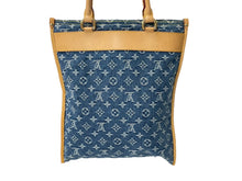 画像をギャラリービューアに読み込む, LOUIS VUITTON ルイヴィトン モノグラムデニム フラット ショッパー トートバッグ M95018 ブルー ロゴ 鞄 ゴールド金具 美品 中古 4c070417