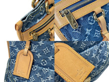 Load image into Gallery viewer, LOUIS VUITTON ルイヴィトン モノグラムデニム フラット ショッパー トートバッグ M95018 ブルー ロゴ 鞄 ゴールド金具 美品 中古 4c070417