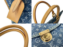 画像をギャラリービューアに読み込む, LOUIS VUITTON ルイヴィトン モノグラムデニム フラット ショッパー トートバッグ M95018 ブルー ロゴ 鞄 ゴールド金具 美品 中古 4c070417