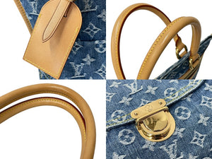 LOUIS VUITTON ルイヴィトン モノグラムデニム フラット ショッパー トートバッグ M95018 ブルー ロゴ 鞄 ゴールド金具 美品 中古 4c070417