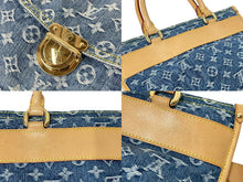 画像をギャラリービューアに読み込む, LOUIS VUITTON ルイヴィトン モノグラムデニム フラット ショッパー トートバッグ M95018 ブルー ロゴ 鞄 ゴールド金具 美品 中古 4c070417
