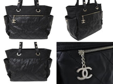 画像をギャラリービューアに読み込む, CHANEL シャネル バリビアリッツトートGM ココマーク 12番台 2008年 コーティングキャンバス ブラック シルバー 美品 中古 4c070423